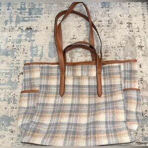 Plaid Tote Bag with Brown Accents NWOT